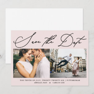Save The Date Simple Script Blush Rose Deux Photo Moderne