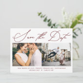 Save The Date Simple Script Bourgogne Deux Photo Moderne (Debout devant)
