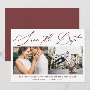Save The Date Simple Script Bourgogne Deux Photo Moderne