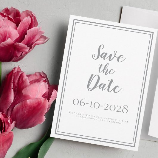 Save The Date Simple Script Chic Grey Enregistrer Le Mariage Dat