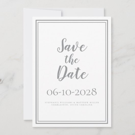 Save The Date Simple Script Chic Grey Enregistrer Le Mariage Dat (Devant)