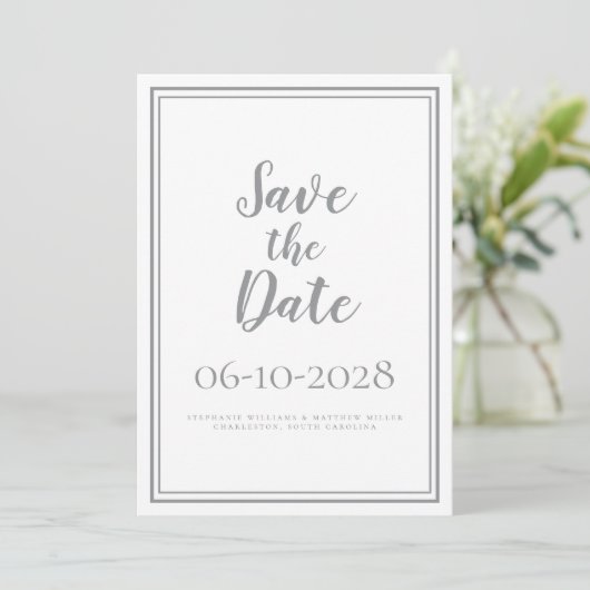 Save The Date Simple Script Chic Grey Enregistrer Le Mariage Dat (Debout devant)
