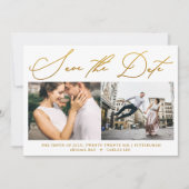 Save The Date Simple Script Faux Gold Two Photo Modern (Devant)