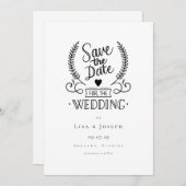 Save The Date Simple script noir et blanc Enregistrer la date (Devant / Derrière)