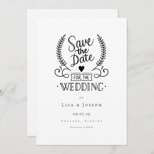 Save The Date Simple script noir et blanc Enregistrer la date (Devant / Derrière)
