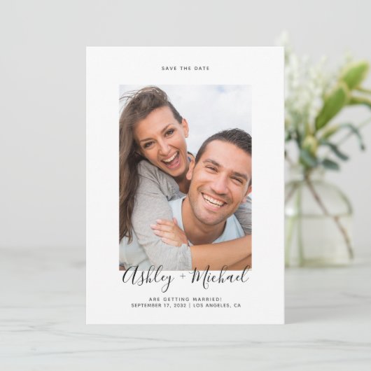Save The Date Simple Script photo Marbre Mariage Enregistrer la  (Debout devant)