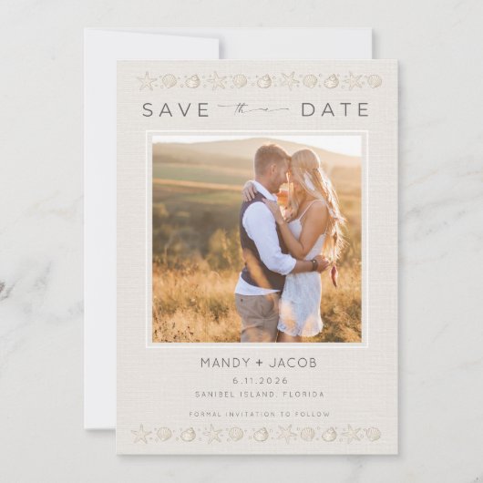 Save The Date Simple Seashell Beach Wedding Enregistrer la date (Devant)