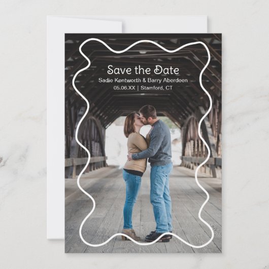 Save The Date Simple Squiggle Frame Photo Mariage moderne (Devant)