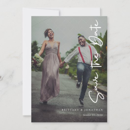 Save The Date Simple superposition par bandes photo mariage Enre (Devant)