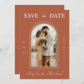 Save The Date Simple Terracotta Arch Fiançailles Photo Boho Brow (Devant / Derrière)