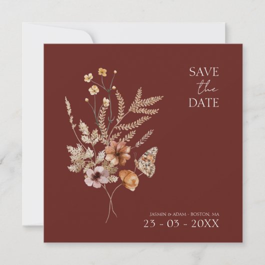 Save The Date Simple Terracotta Automne Fleur sauvage Mariage (Devant)