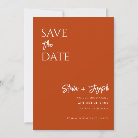 Save The Date Simple Terracotta Moderne Boho Chic Mariage Photo (Devant)