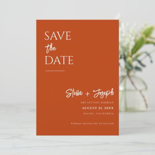 Save The Date Simple Terracotta Moderne Boho Chic Mariage Photo (Debout devant)