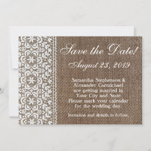 Save The Date Simple Toile de Jute et Dentelle Enregistrer la Da