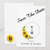 Save The Date Simple Tournesol Doré Géométrique (Devant / Derrière)