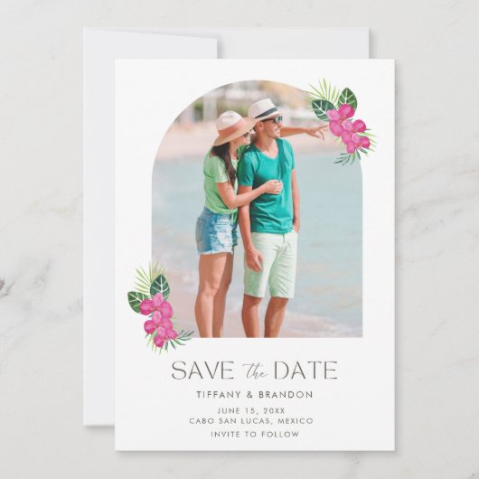 Save The Date Simple Tropical Flower Photo Plage Mariage (Devant)