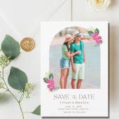 Save The Date Simple Tropical Flower Photo Plage Mariage