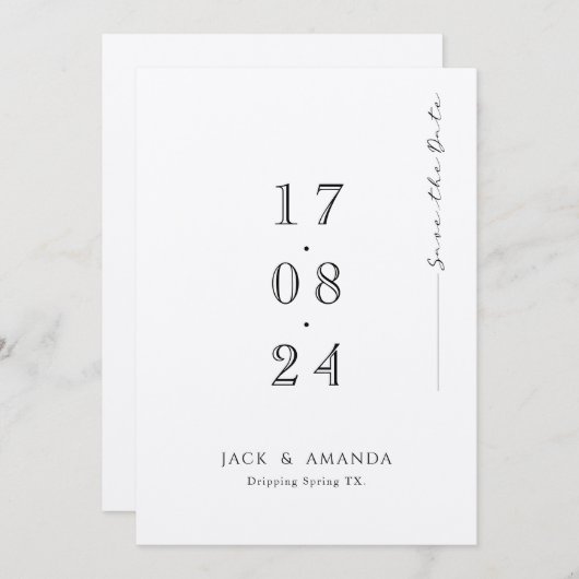 Save The Date Simple typographie minimale Mariage enregistrer la (Devant / Derrière)