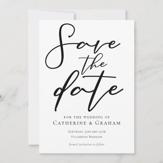 Save The Date Simple Typographie Noire Chic Hiver Moderne (Devant)
