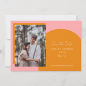 Save The Date Simple unique moderne géométrique rose orange phot (Devant)