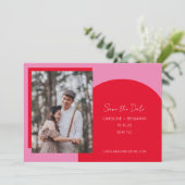 Save The Date Simple unique moderne rose rouge photo géométrique (Debout devant)