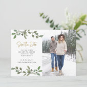 Save The Date Simple végétation à l'aquarelle et photo dorée (Debout devant)
