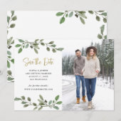 Save The Date Simple végétation à l'aquarelle et photo dorée (Devant / Derrière)