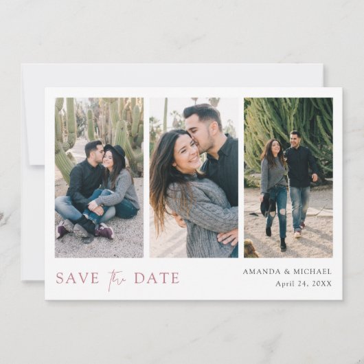 Save The Date Simplement Chic Personnalisé Multi Photo Collage M (Devant)