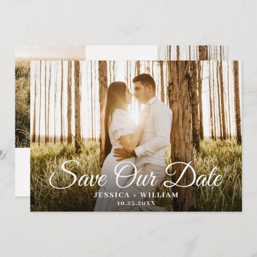 Save The Date Simplement Élégant 4 Photos de Mariage (Devant / Derrière)