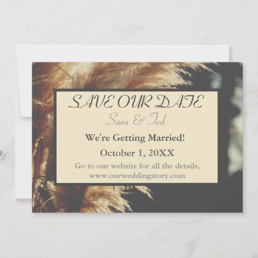 Save The Date Simplement Élégant Herbe de Pampas Notre Mariage (Devant)