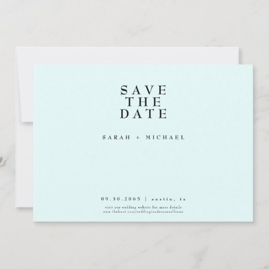 Save The Date Simplement Moderne Texte Seul Mariage Bleu Glace (Devant)