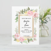 Save The Date Simplement Romantique Rose Fleurie Flore Mariage (Debout devant)