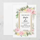 Save The Date Simplement Romantique Rose Fleurie Flore Mariage (Devant / Derrière)