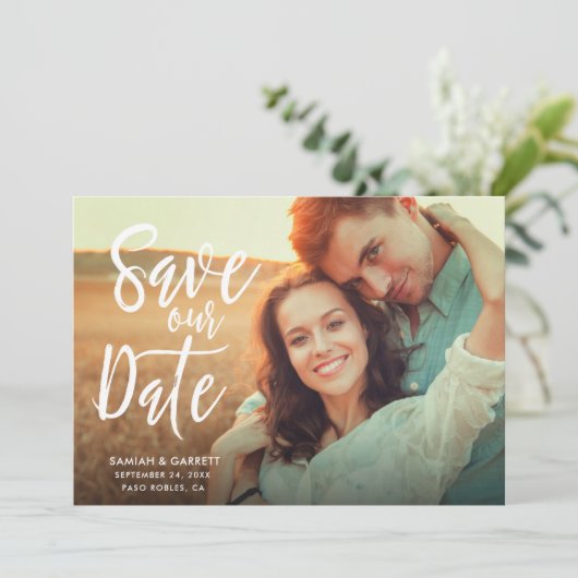 Save The Date Simplement Style Moderne Typographie Photo | BLANC (Debout devant)