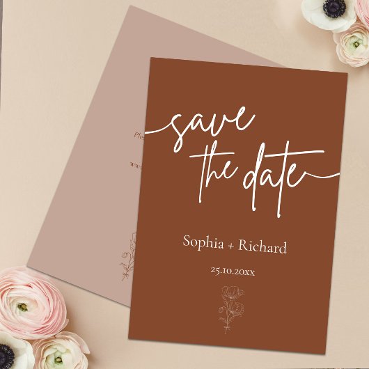 Save The Date Simples Botaniques Bohèmes en Terracotta Sauvegard