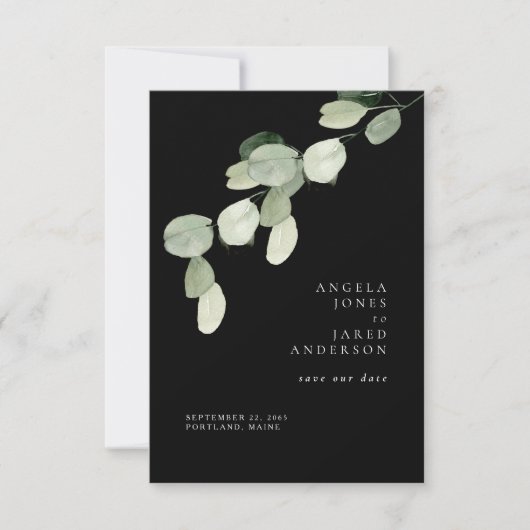 Save The Date Simplicité et feuillage Mariage noir (Devant)