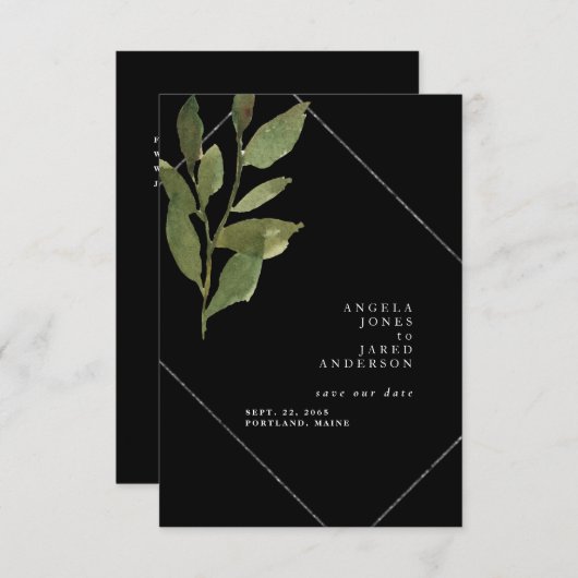 Save The Date Simplicité et verdure Mariage noir (Devant / Derrière)