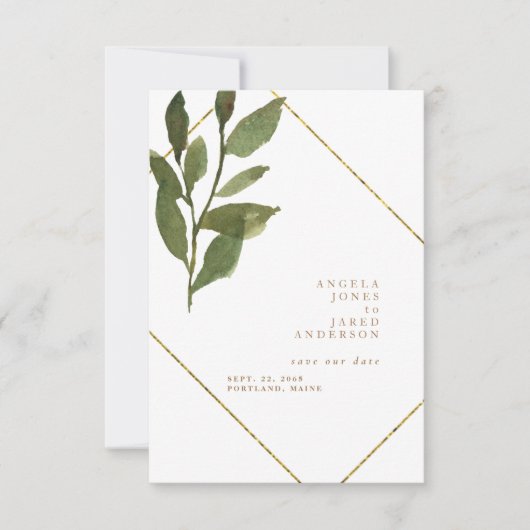 Save The Date Simplicité et verdure Or & Mariage blanc (Devant)