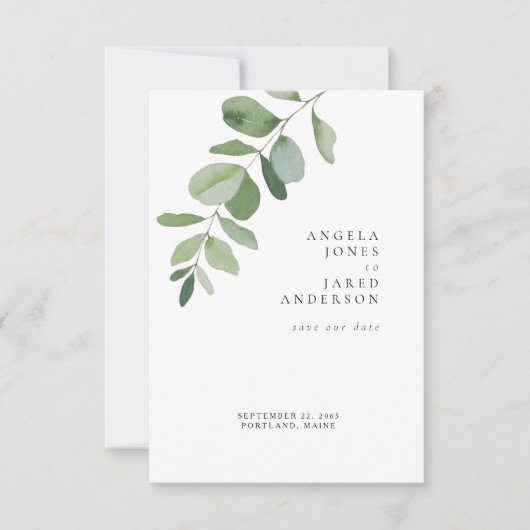 Save The Date Simplicité & Foliage Mariage blanc (Devant)