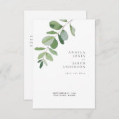 Save The Date Simplicité & Foliage Mariage blanc (Devant / Derrière)