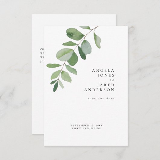Save The Date Simplicité & Foliage Mariage blanc (Devant / Derrière)
