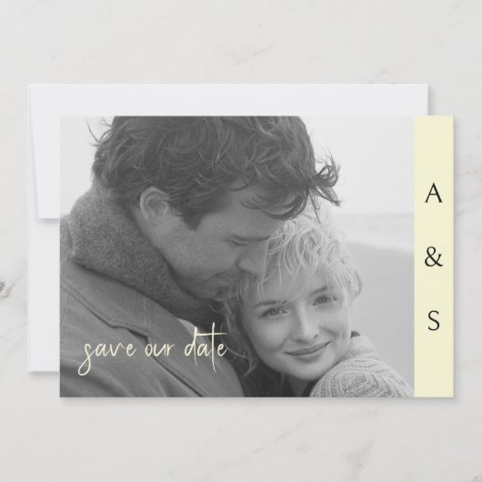 Save The Date Simplicité moderne jaune B/W Photo horizontale (Devant)