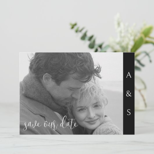 Save The Date Simplicité moderne noire B/W Photo horizontale (Debout devant)