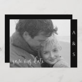 Save The Date Simplicité moderne noire B/W Photo horizontale (Devant / Derrière)