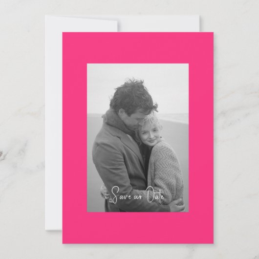Save The Date Simplicité moderne rose chaud Photo N/B (Devant)