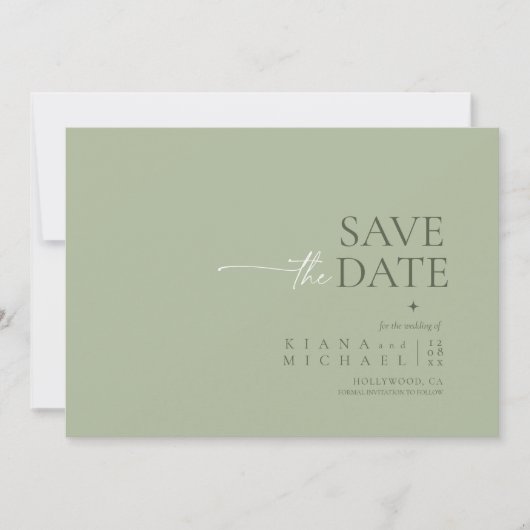 Save The Date Simply Chic Mariage Photo Sage Green ID1046 (Devant)