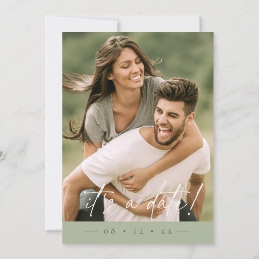 Save The Date Simply Chic Mariage Photo Sage Green Vert ID1046 (Dos)