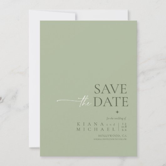 Save The Date Simply Chic Mariage Sage Green Vert ID1046 (Devant)
