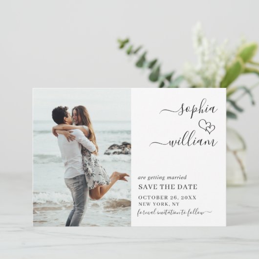 Save The Date Simply Elegant 2 Coeurs Mariages Photo Simple (Debout devant)