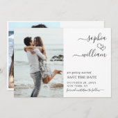 Save The Date Simply Elegant 2 Coeurs Mariages Photo Simple (Devant / Derrière)